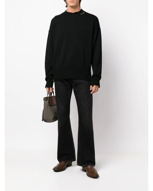 Marni Black Distress-Knit Detail Jumper for men