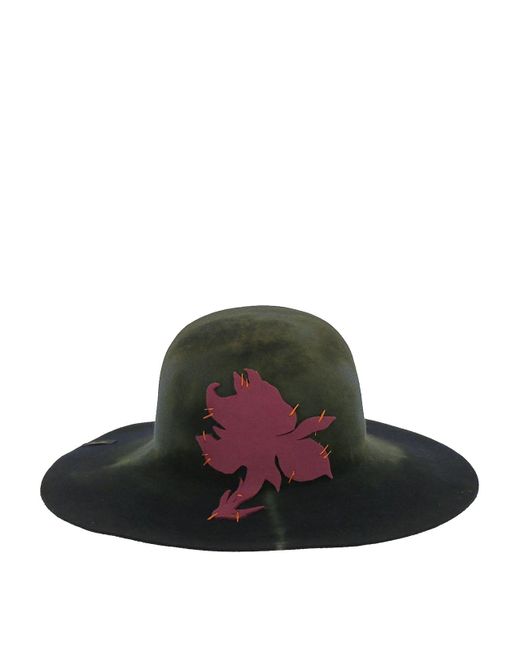 Borsalino Brown Black Hat In Rabbit With Abstract Print