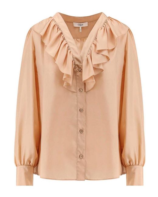 Chloé Natural Silk Shirt With Rouches
