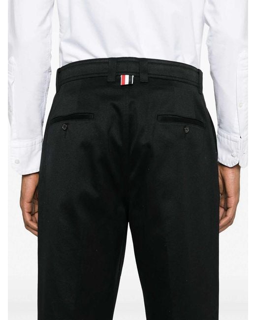 Thom Browne Black Mid-Rise Tapered Chinos for men