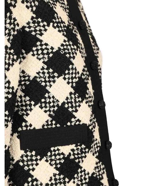 Valentino Garavani Black Damier Checked Boucl Tweed Jacket