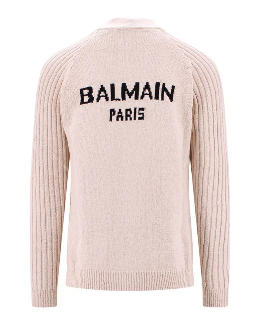 Balmain Pink Cotton Blend Cardigan With Back Logo for men