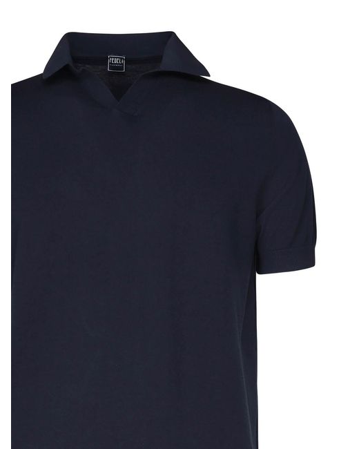 Fedeli Blue Open Neck Polo for men