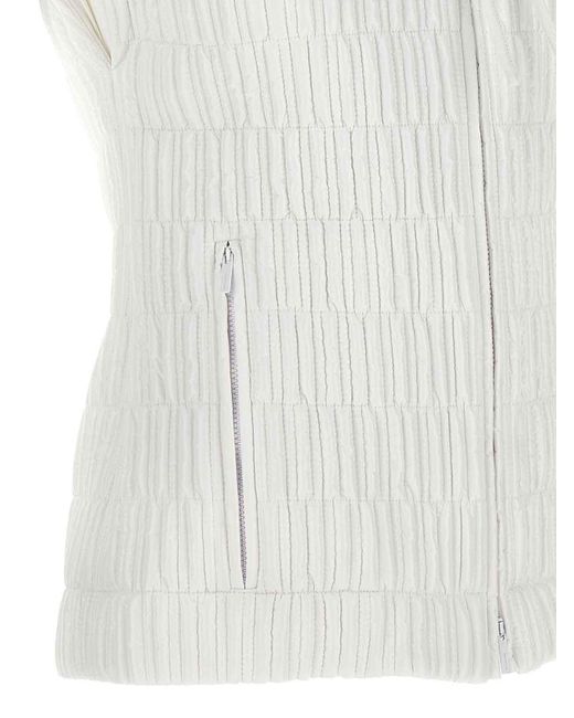 Ferragamo White Textured Nylon Hooded Vest With Zip Closure