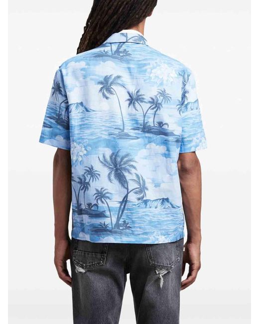Palm Angels Blue Shirt With Print for men