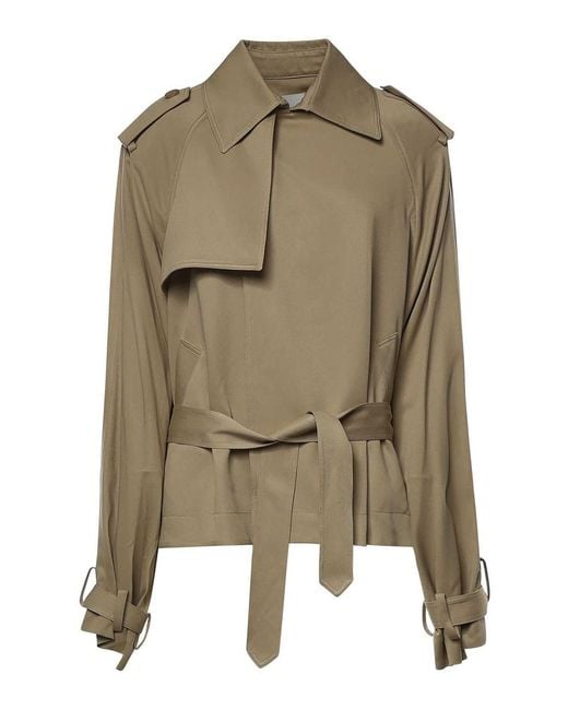 Frankie Shop Green Elva Cropped Viscose Trench Coat