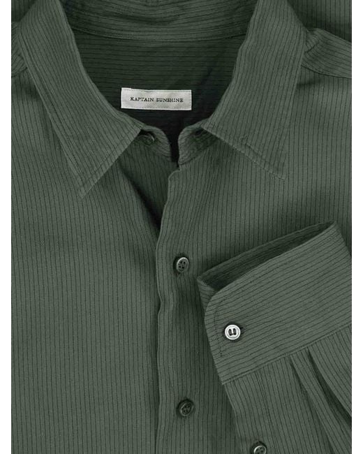 Kaptain Sunshine Green Striped Shirt for men