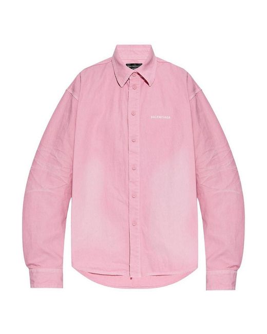 Balenciaga Pink Logo-Embroidered Shirt