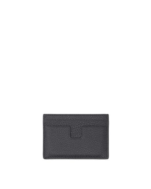 Tom Ford Gray Hammered Leather Card Holder for men
