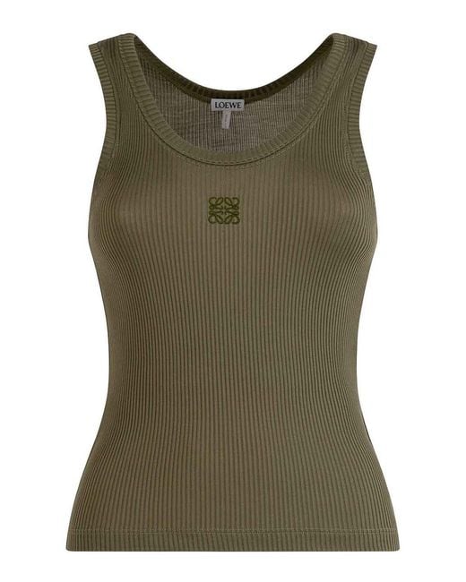 Loewe Green Anagram Ribbed Silk Tank Top