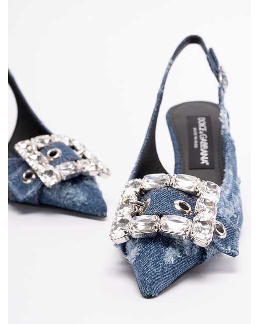 Dolce & Gabbana Blue Patchwork Denim Slingbacks