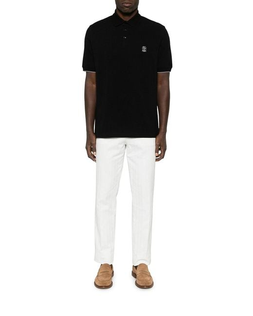 Brunello Cucinelli Black Piquet Polo With Logo for men