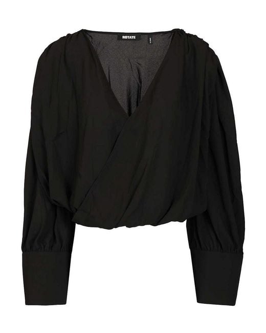 ROTATE BIRGER CHRISTENSEN Black Long Sleeve V-Neck Top