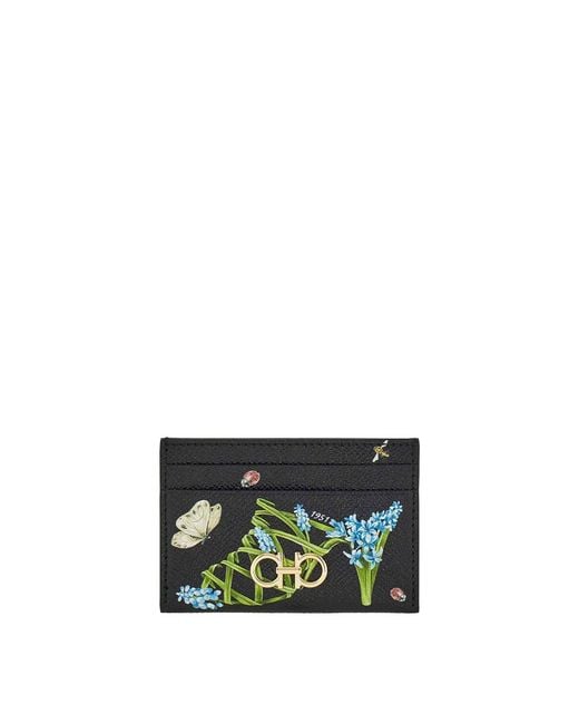 Ferragamo White Gancini Card Holder With Floral Print