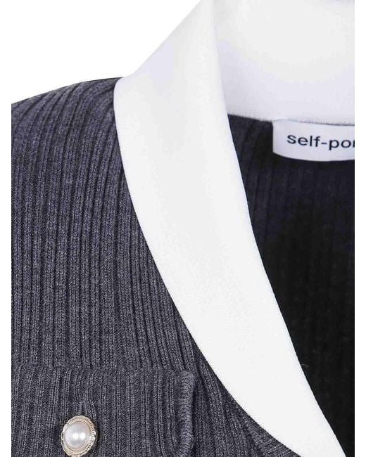 Self-Portrait Blue Ribbed Nit Cardigan