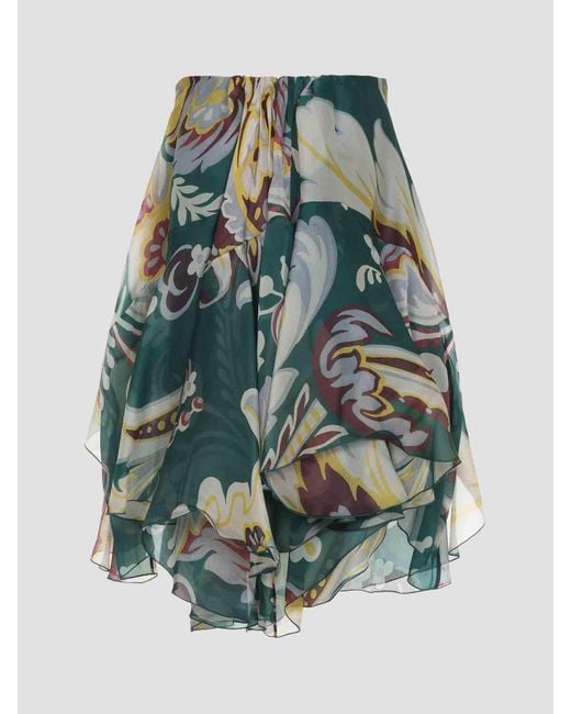 Etro Green Asymmetric Mini Skirt