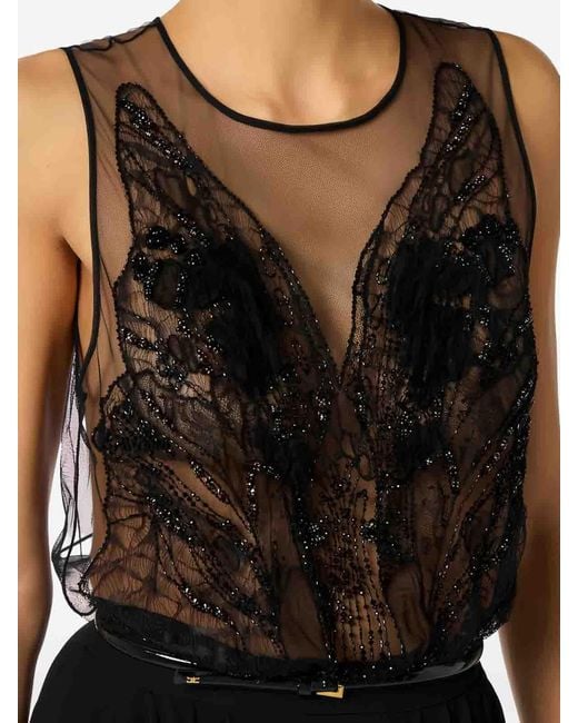 Elisabetta Franchi Black S Carpet Tulle And Georgette Dress