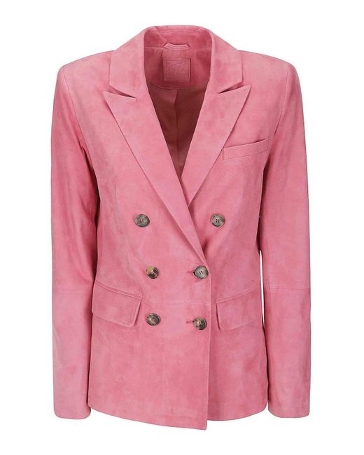 Desa Nineteenseventytwo Pink Leather Blazer Jacket