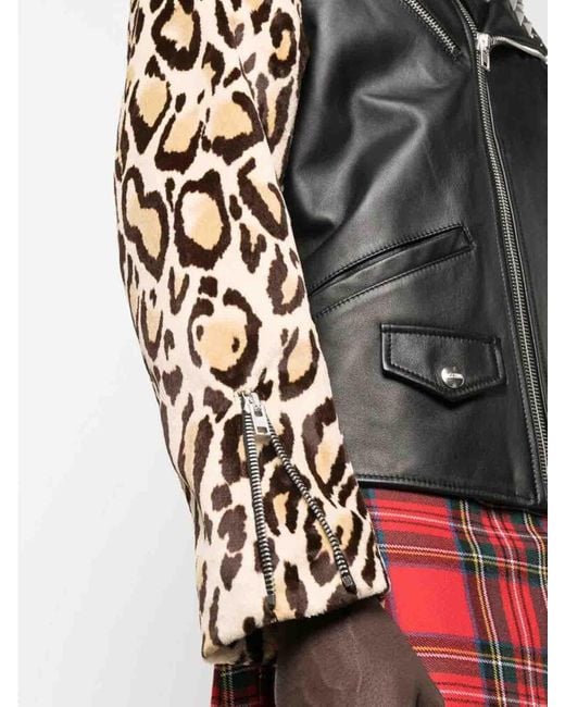 Moschino Black Leopard-print Biker Jacket for men