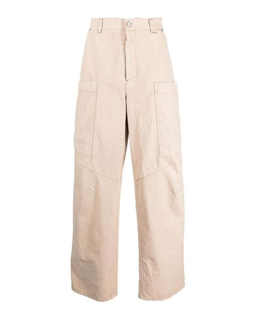 Palm Angels Natural Wide-Leg Cotton Cargo Trousers for men