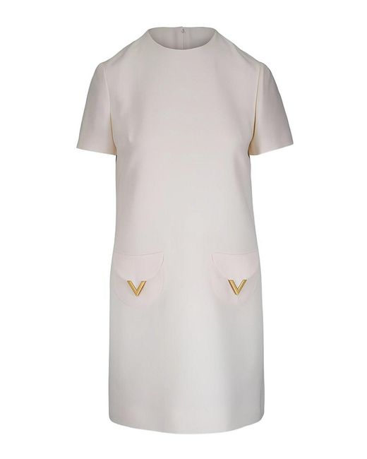 Valentino Garavani White Vlogo Signature Wool And Silk Dress