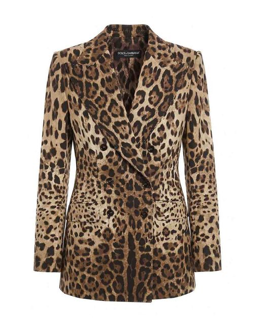 Dolce & Gabbana Brown Leopard-Print Double-Breasted Blazer