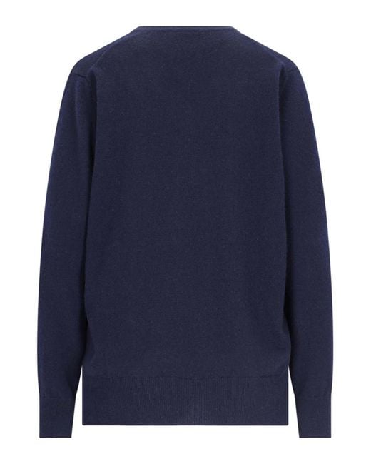 Canessa Blue Ribbed V-Neck Cashmere Sweater