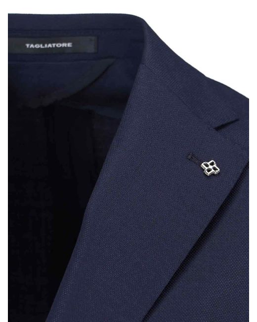 Tagliatore Blue Single-Breasted Virgin Wool Blazer for men