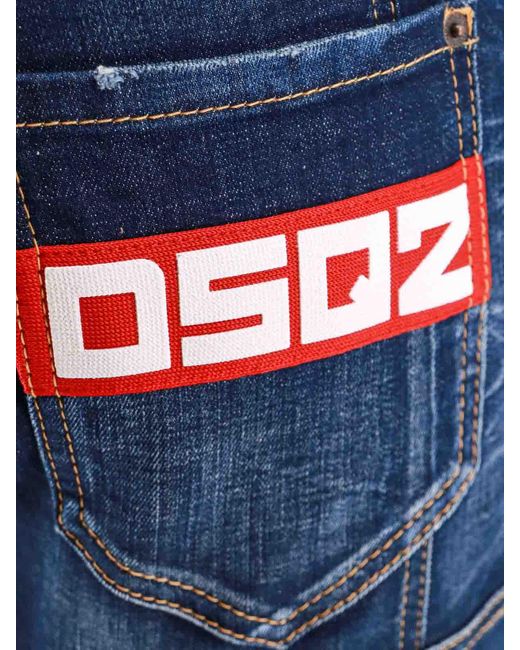 DSquared² Blue Stretch Cotton Jeans With Logo Patch for men