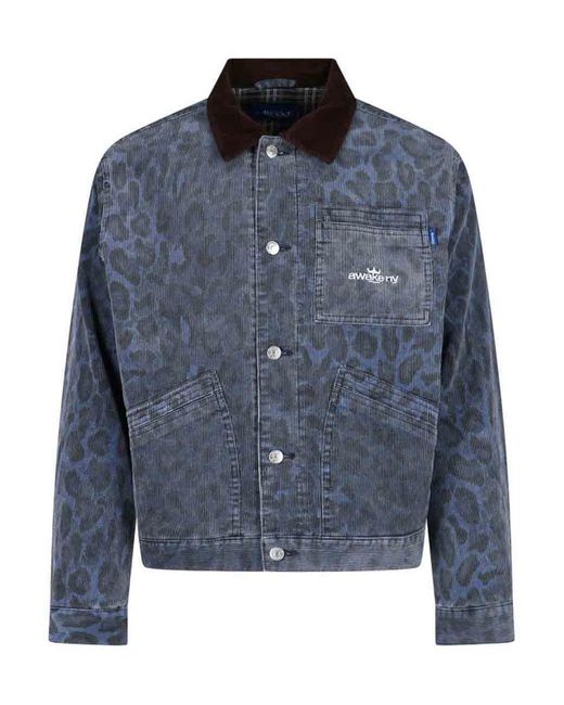 AWAKE NY Blue Leopard Printing Work Jacket for men