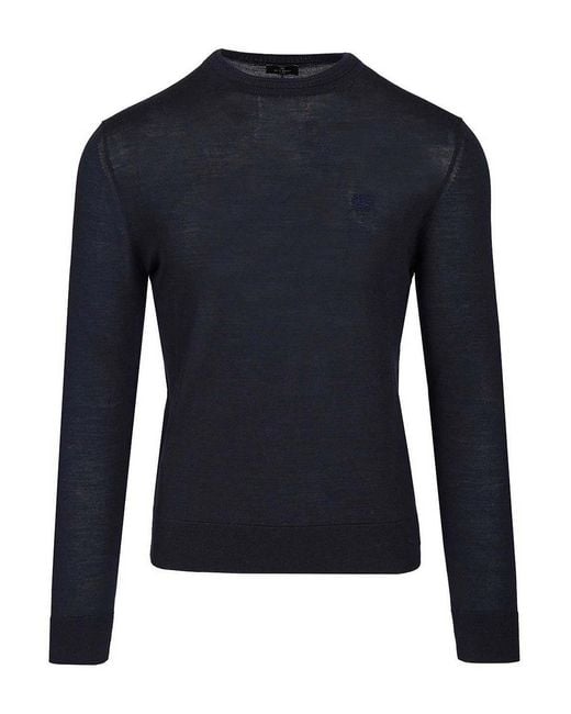 Etro Blue Wool And Silk Sweater for men