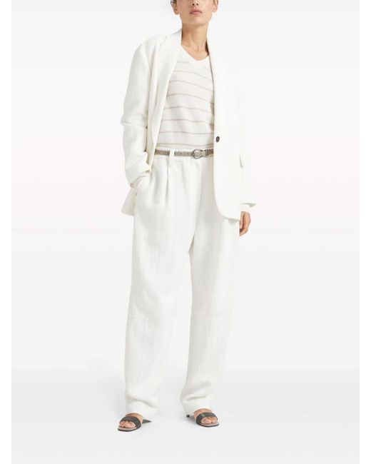 Brunello Cucinelli White Linen And Cotton Trousers