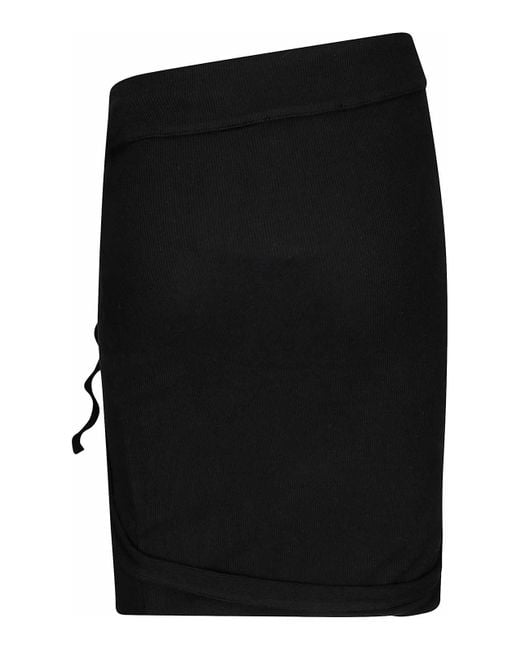 OTTOLINGER Black Asymmetrical Ribbed Mini Skirt With Ruffle Detail
