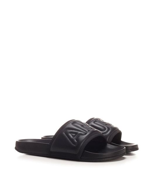 Ambush White Leather Branded Sliders for men