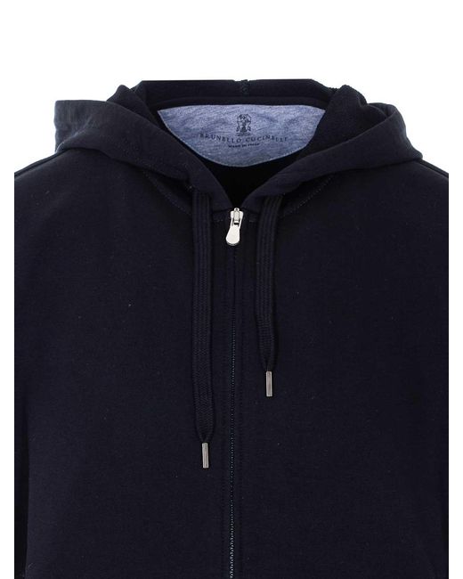 Brunello Cucinelli Blue Zip Up Sweatshirt for men