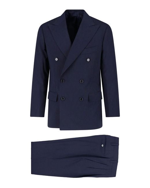 Cesare Attolini Blue Double-Breasted Suit for men