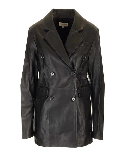 Loulou de Saison Black Double Breasted Leather Jacket