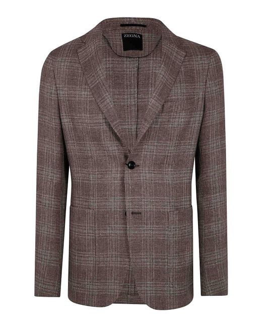 Zegna Brown Wool And Linen Jacket for men