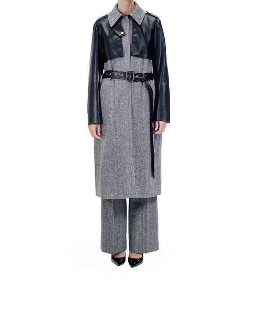 Karl Lagerfeld Gray Tweed & Faux Leather Coat