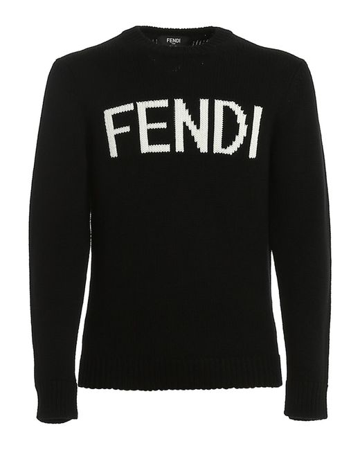 Fendi Black Logo Intarsia Wool Sweater for men