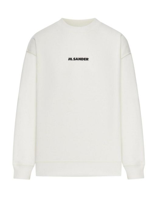 Jil Sander White Crew Neck Cotton Sweatshirt With Logo