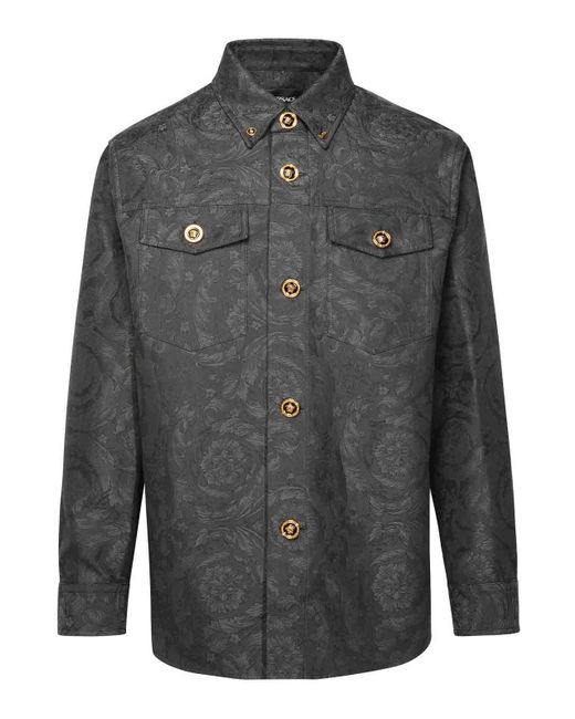 Versace Gray Baroque Denim Shirt for men