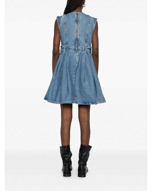 Ganni Blue Flower Denim Puff Mini Dress