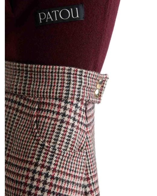 Patou Brown Checkered Asymmetrical Midi Skirt