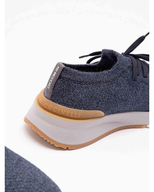 Brunello Cucinelli Blue Knitted Sock Sneakers for men