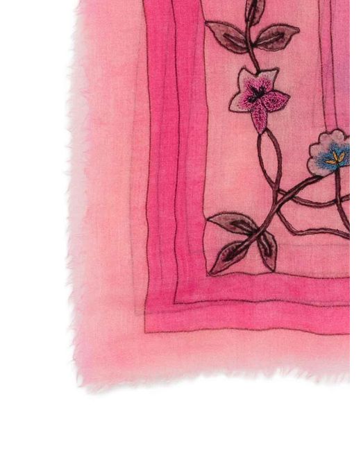 Faliero Sarti Pink Scarf With Floral Embroidery