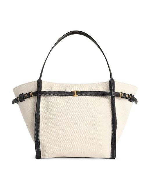 Tod's White Shopping Tim Canvas And Midi Leather Bag