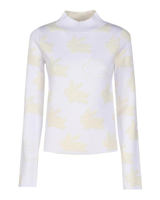 J.W. Anderson White Turtleneck Sweater With All-over Rabbit Motif