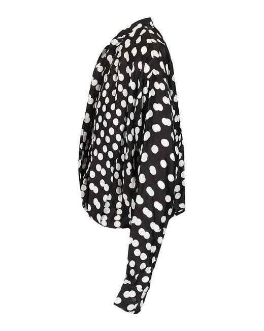 Dries Van Noten Black Polka Dot Jacquard Satin Draped Blouse