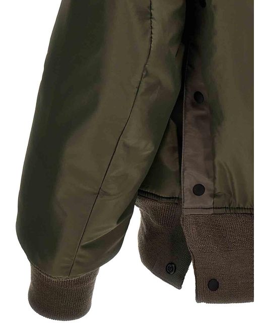 Sacai Green Nylon Reversible Bomber Jacket for men